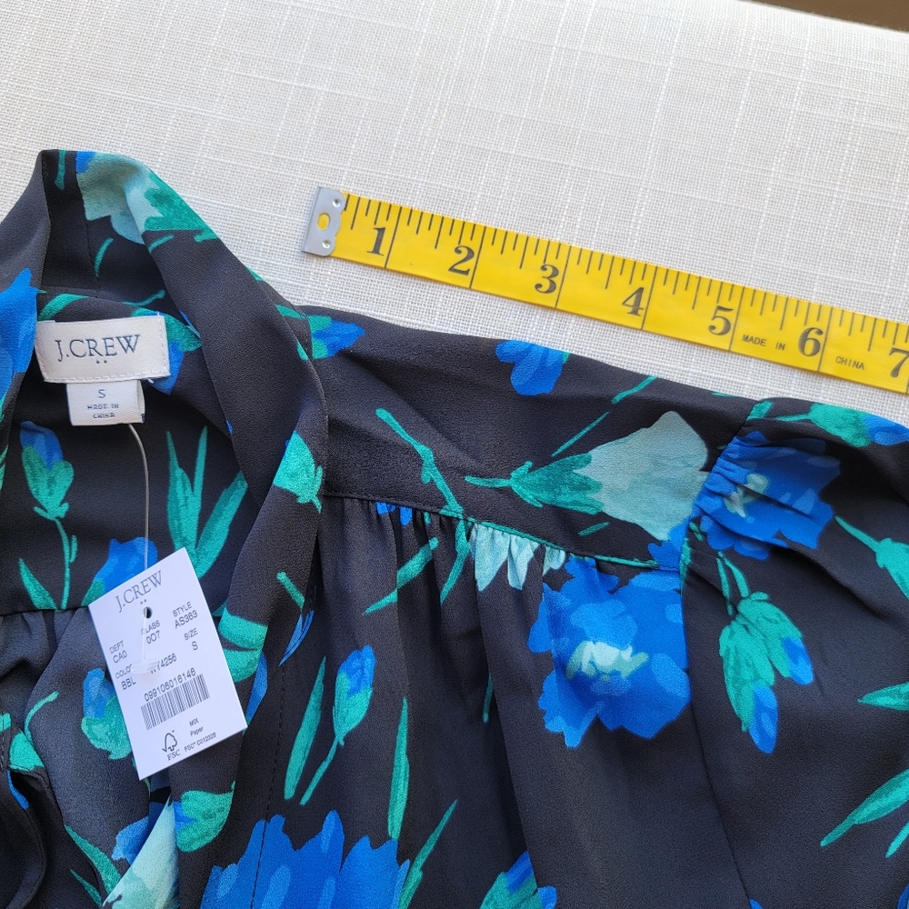 New! J. Crew size Small S Long Sleeve Bow Top Blue Floral Blouse NWT - Picture 11 of 16